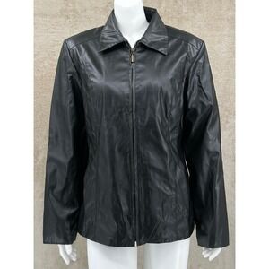 MM Essentials Marc Mattis Jacket Womens‎ Large Black Faux Leather Zip Outdoors